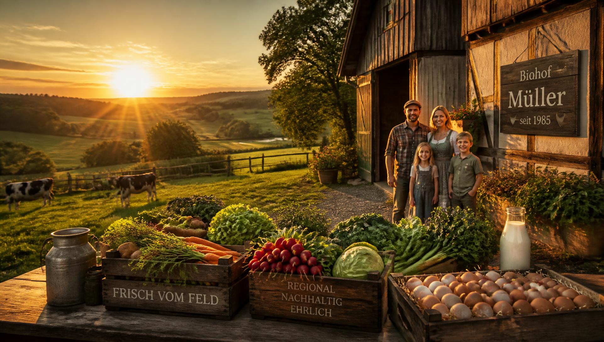 Feld und Hof in der Morgensonne